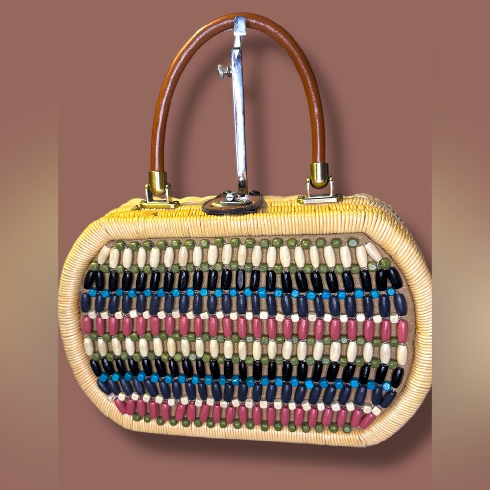 Patricia Nash Cipressa Wicker Satchel Tote Multicolor Handbag Purse